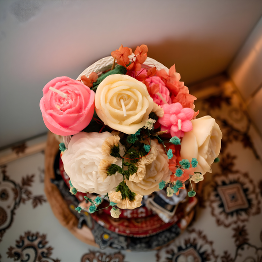 Rose Flower Candle Basket – Handmade Decorative Candle