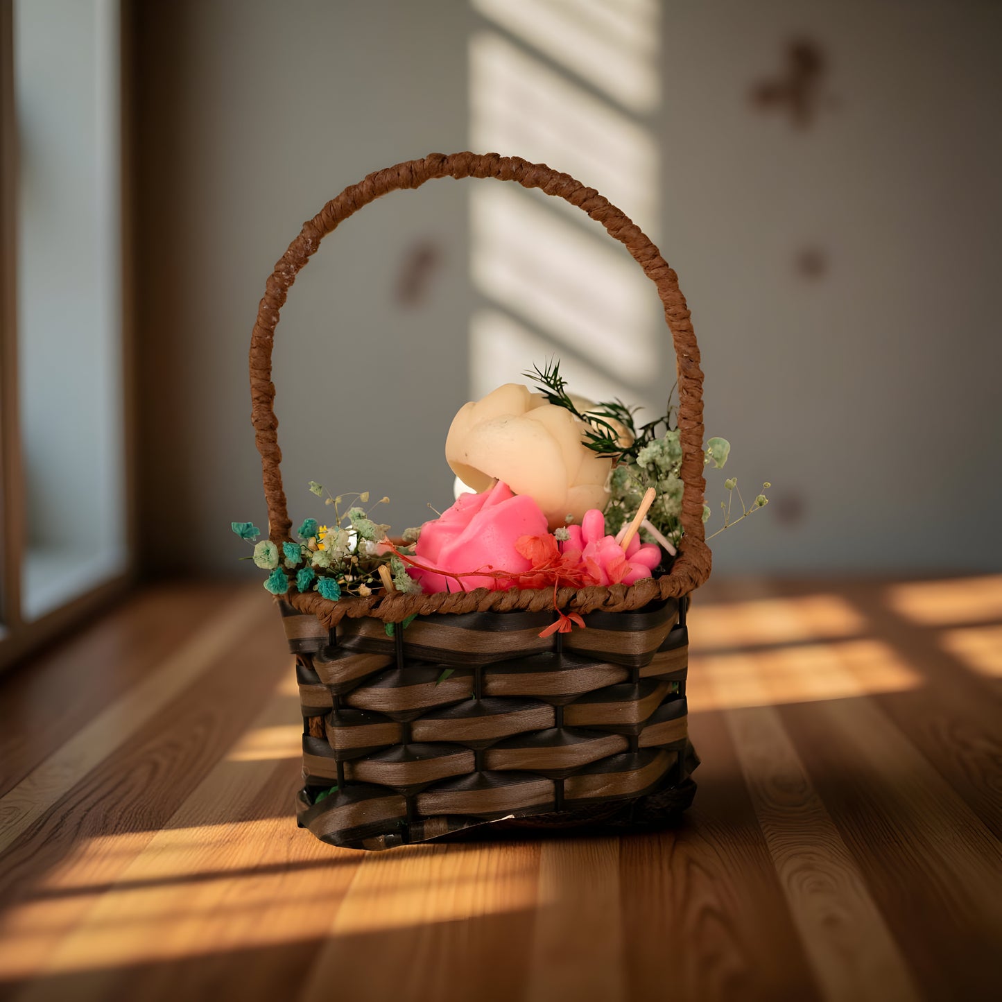 Handmade Rose Flower Candle Basket – Decorative Candle