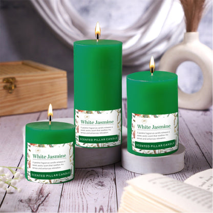 White Jasmine Scented Pillar Candle – Set of 3