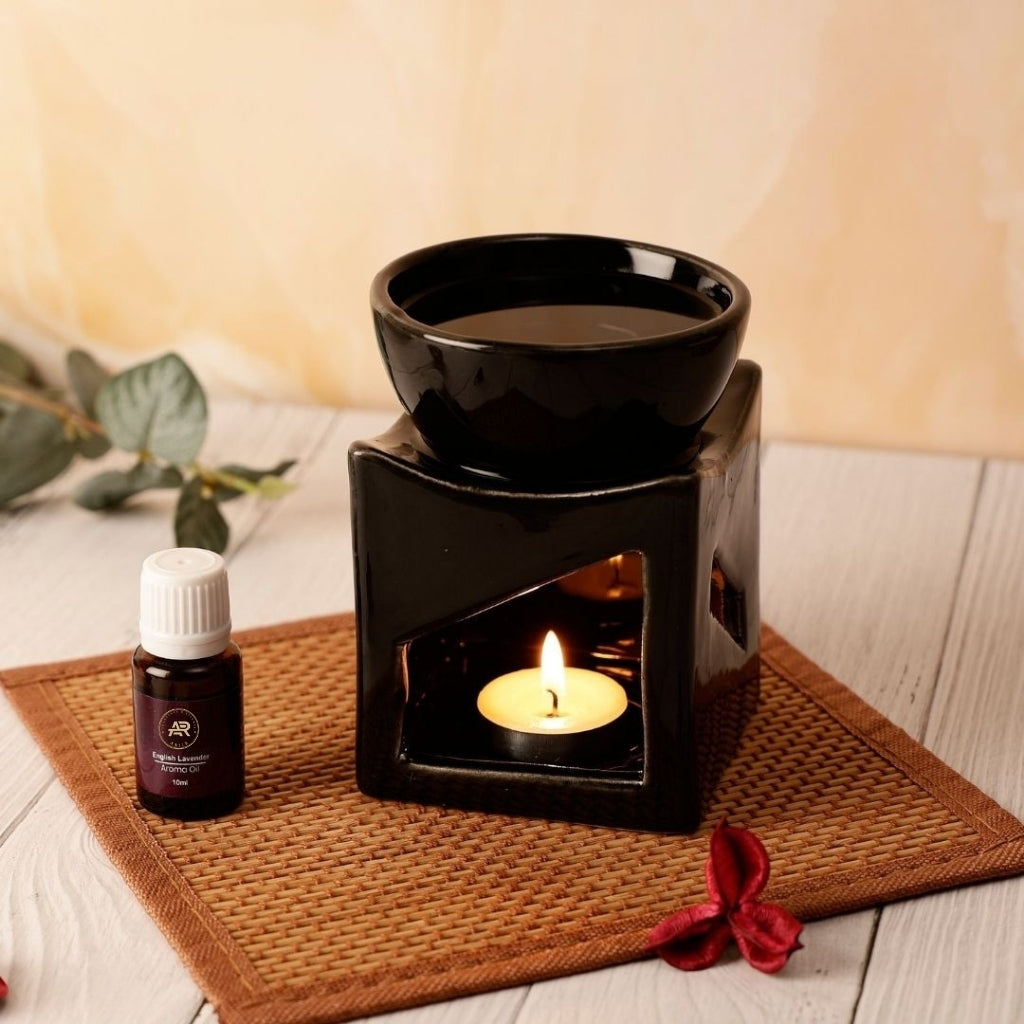 Black Ceramic Aroma Oil Burner & Tealight Holder