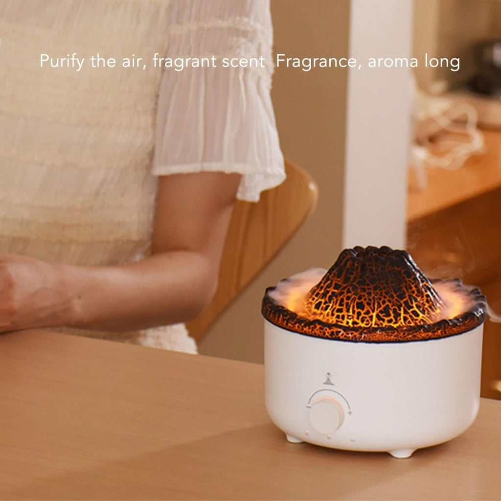 Volcano Flame Aroma Diffuser & Cool Mist Humidifier | Essential Oil Diffuser with LED Lava Effect