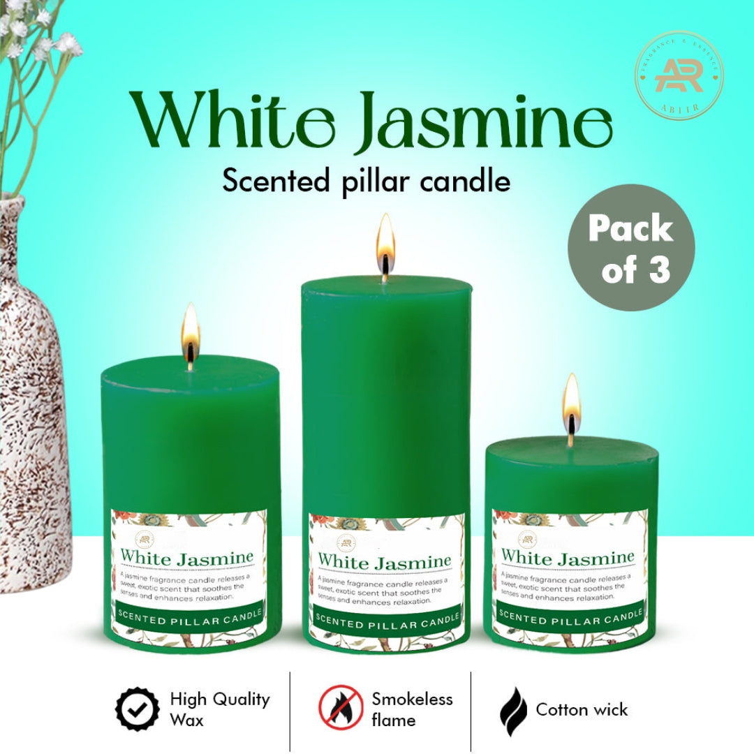 White Jasmine Scented Pillar Candle – Set of 3