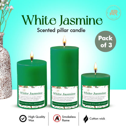 White Jasmine Scented Pillar Candle – Set of 3
