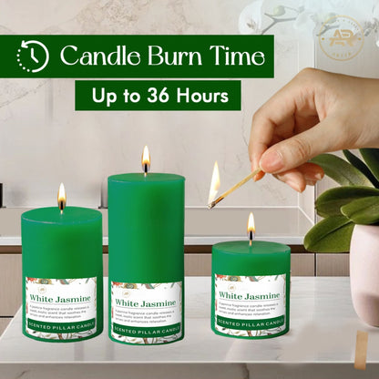 White Jasmine Scented Pillar Candle – Set of 3