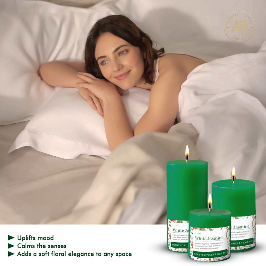 White Jasmine Scented Pillar Candle – Set of 3