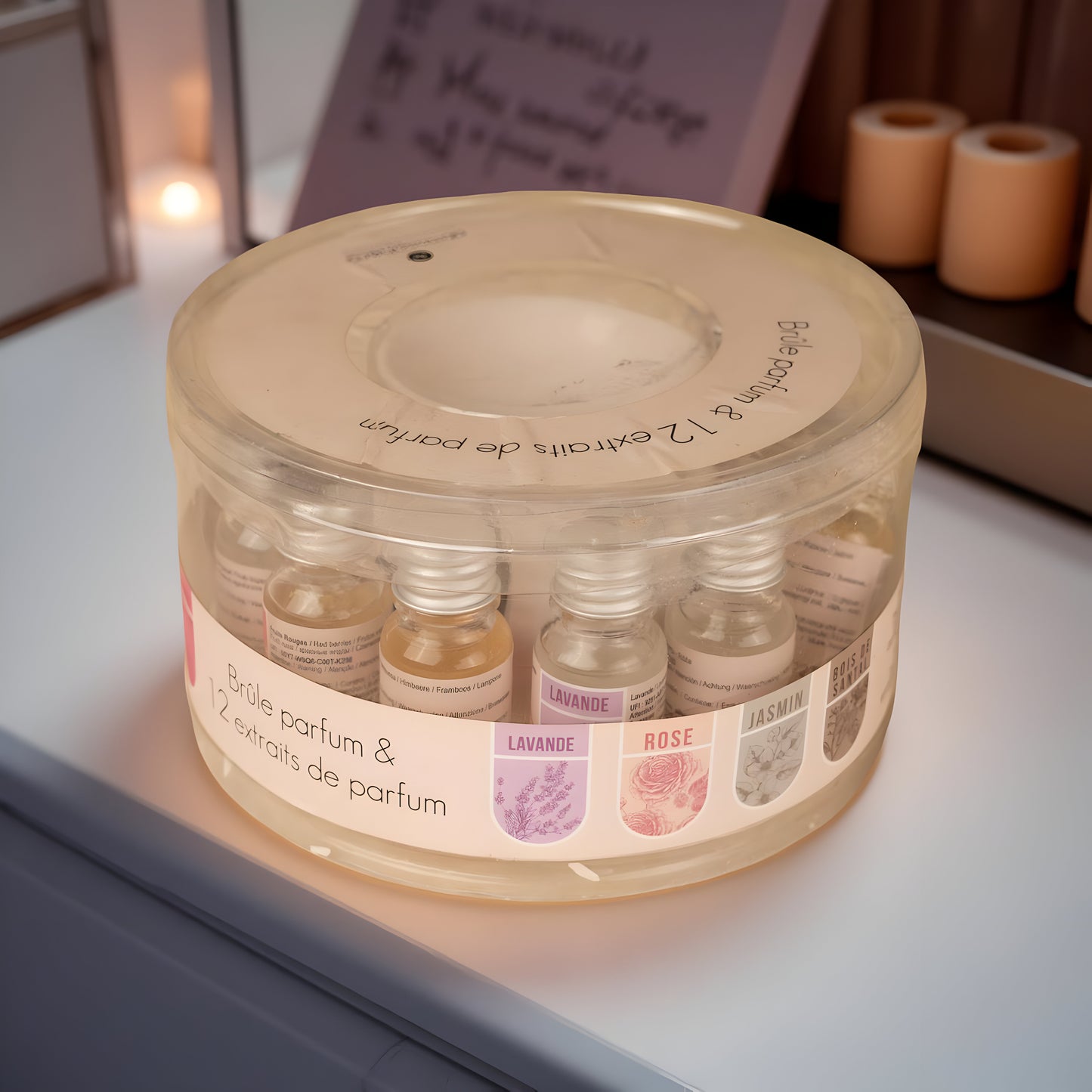 Ceramic aroma diffuser set with 12 fragrance oils by Abiir.