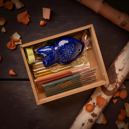 Handmade Incense Gift Set with Ceramic Holder – Sticks & Cones