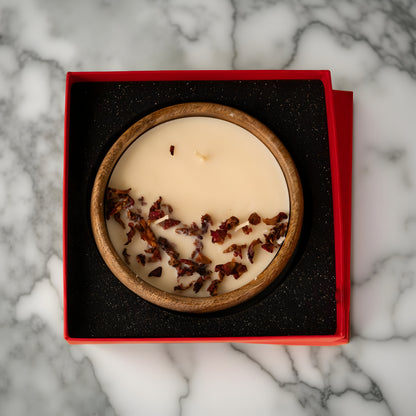 Wooden Bowl Soy Wax Candle with Rose Petals