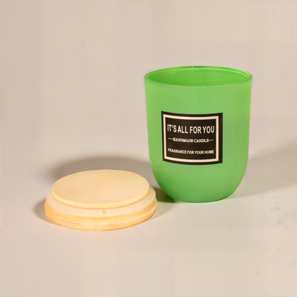 Handmade Green Glass Jar Candle with Wooden Lid