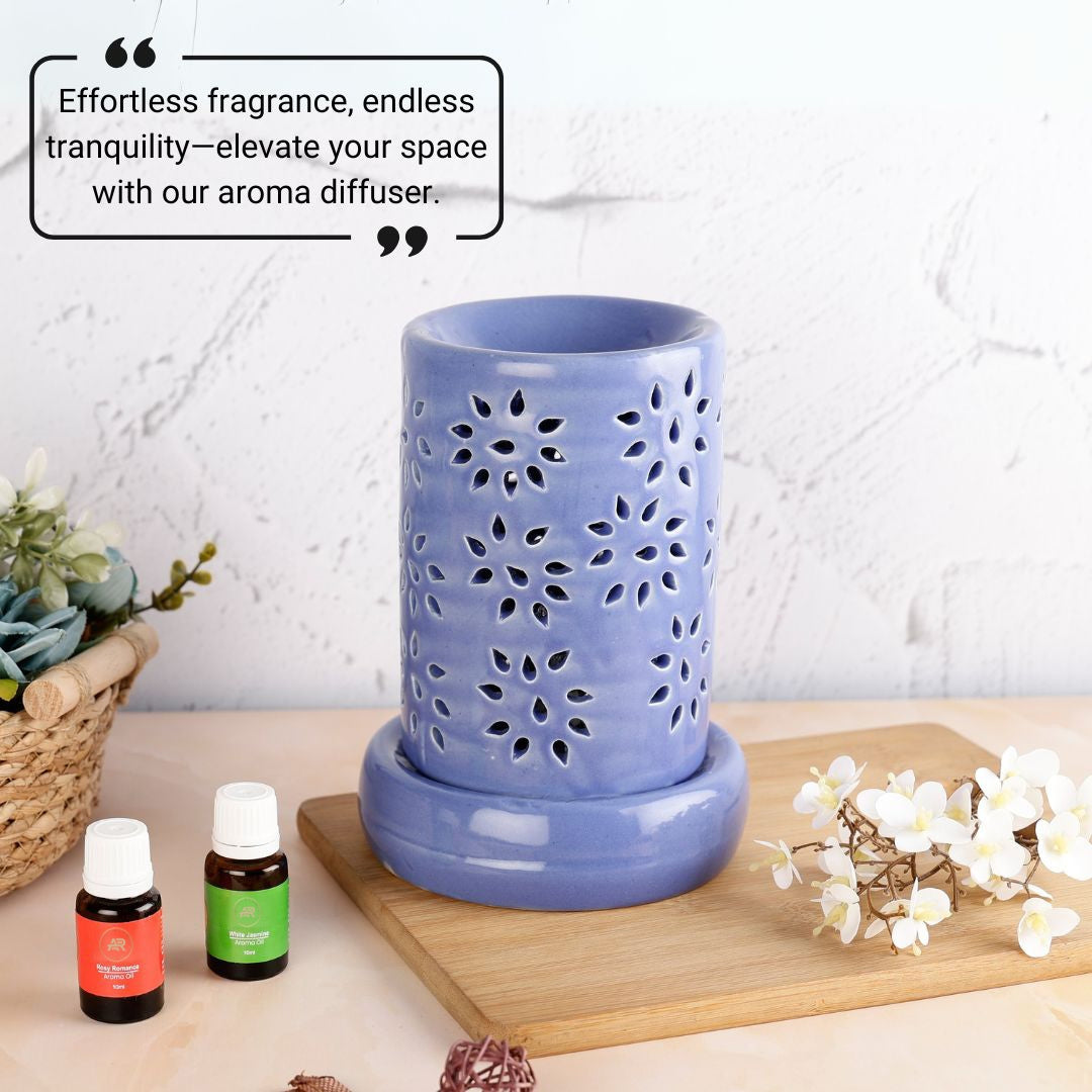 Blue Cylinder Ceramic Electric Aroma Diffuser with Oils