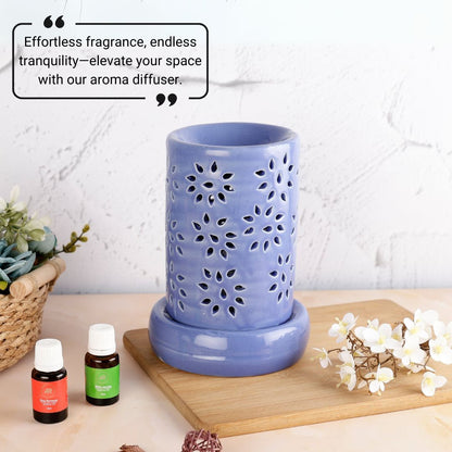 Blue Cylinder Ceramic Electric Aroma Diffuser with Oils