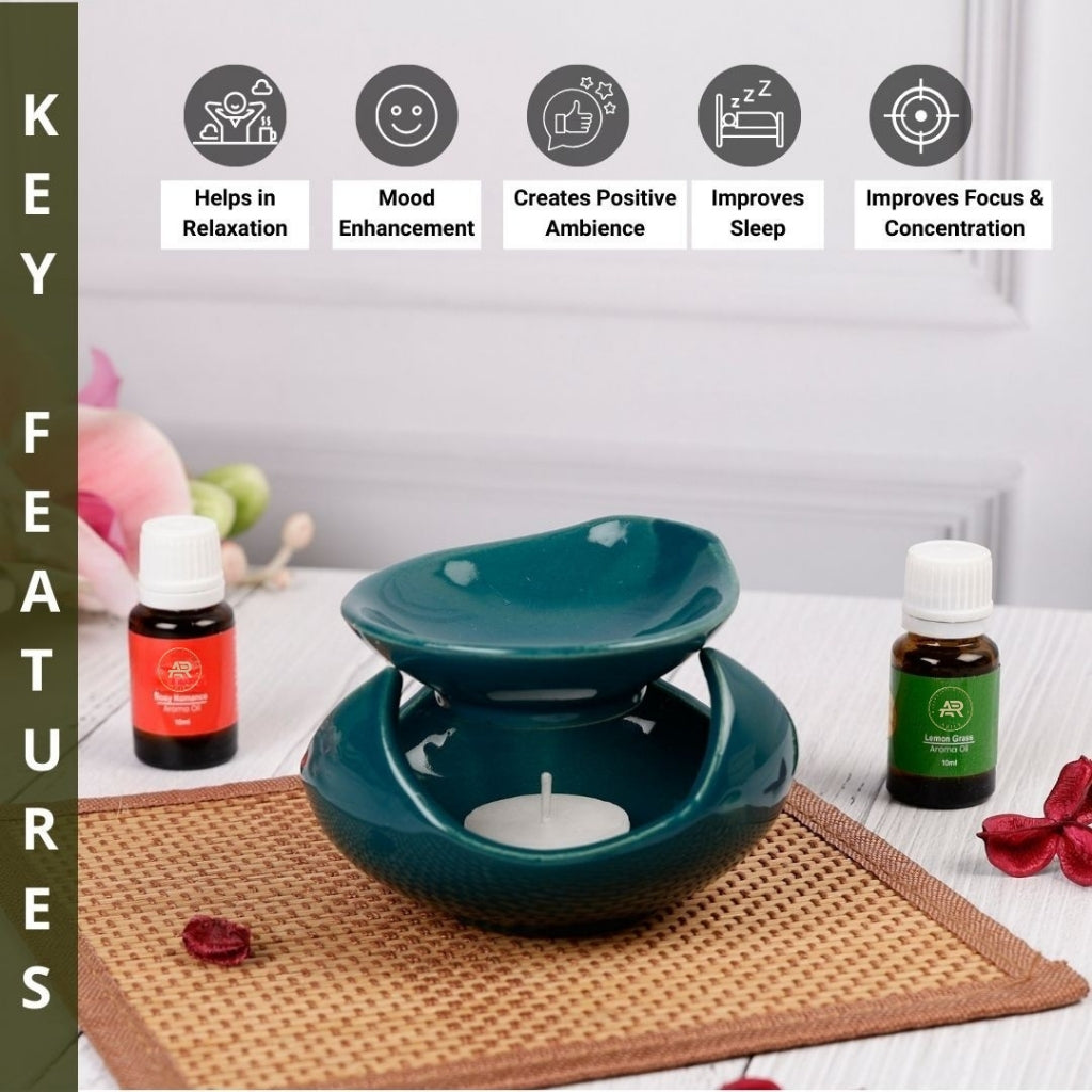 Ceramic Aroma Diffuser & Essential Oil Burner – Teal Green