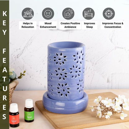 Blue Cylinder Ceramic Electric Aroma Diffuser with Oils