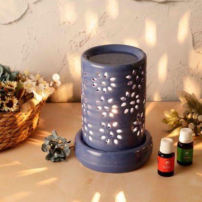 Blue Cylinder Ceramic Electric Aroma Diffuser with Oils