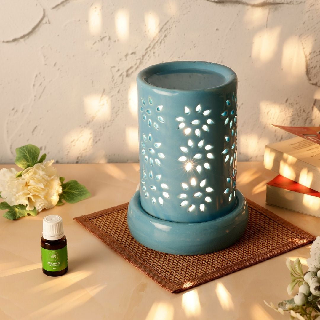 Blue Cylinder Ceramic Electric Aroma Diffuser with Oils