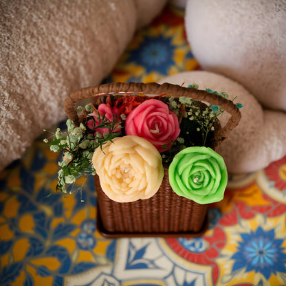 Handmade Rose Flower Candle Basket – Decorative Candle