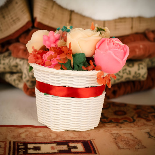 Rose flower handmade decorative candle basket for home décor.