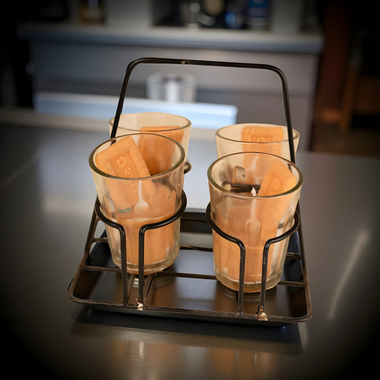 Cutting Chai Glass Candle Set with Metal Holder – 4 Scented Candles