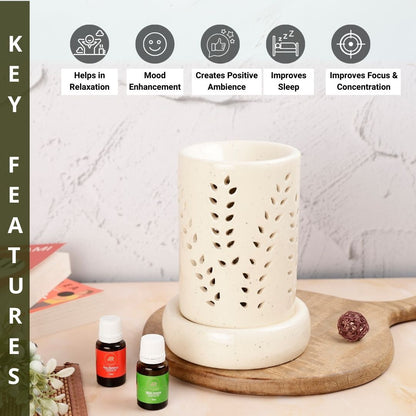 Blue Cylinder Ceramic Electric Aroma Diffuser with Oils