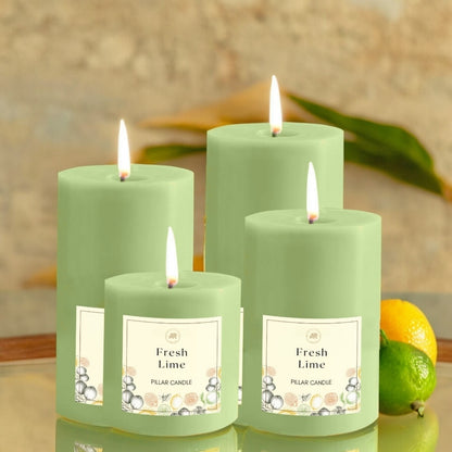 Fresh Lime Scented Pillar Candle – Set of 4