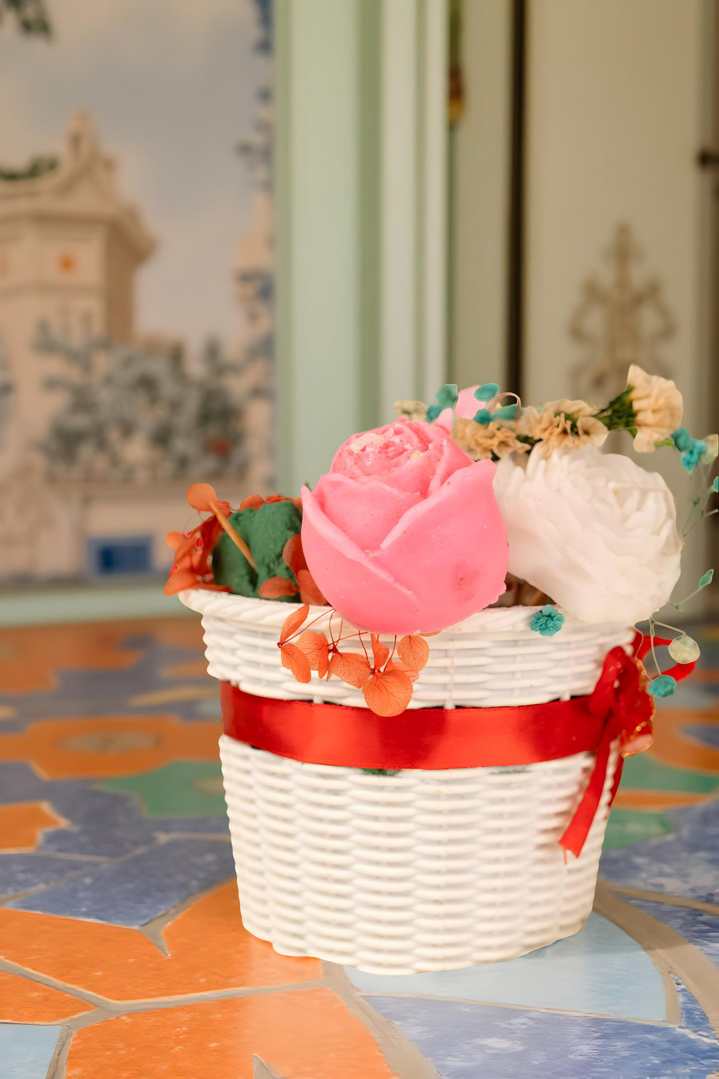 Rose Flower Candle Basket – Handmade Decorative Candle