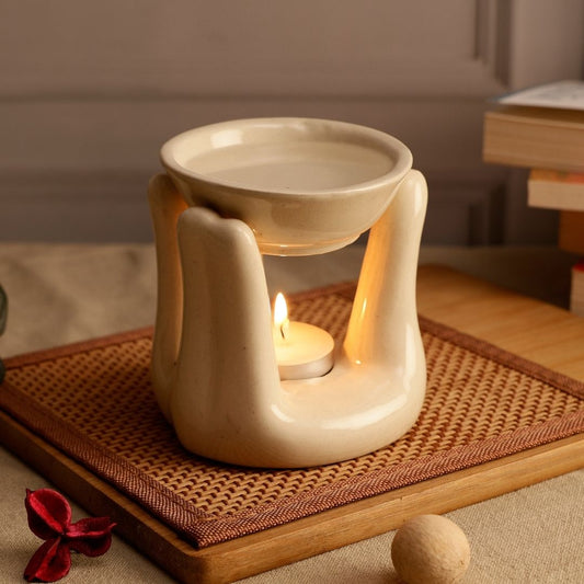 Ceramic Hand-Shaped Aroma Diffuser with Candle Holder