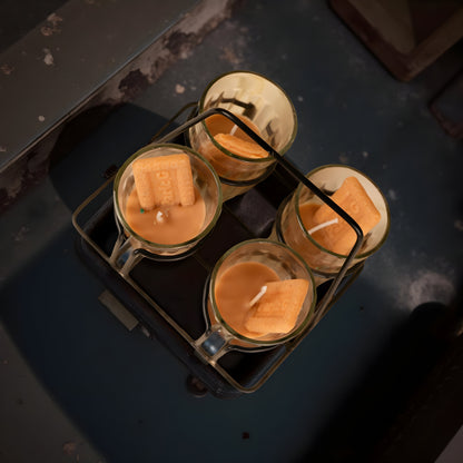 Cutting Chai Glass Candle Set with Metal Holder – 4 Scented Candles