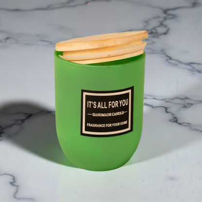 Handmade Green Glass Jar Candle with Wooden Lid