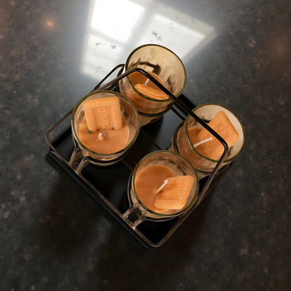 Cutting Chai Glass Candle Set with Metal Holder – 4 Scented Candles