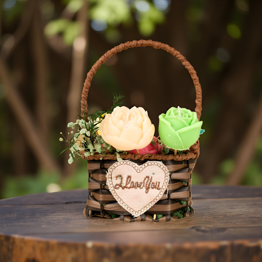 Handmade rose flower candle basket decorative candle set by Abiir.
