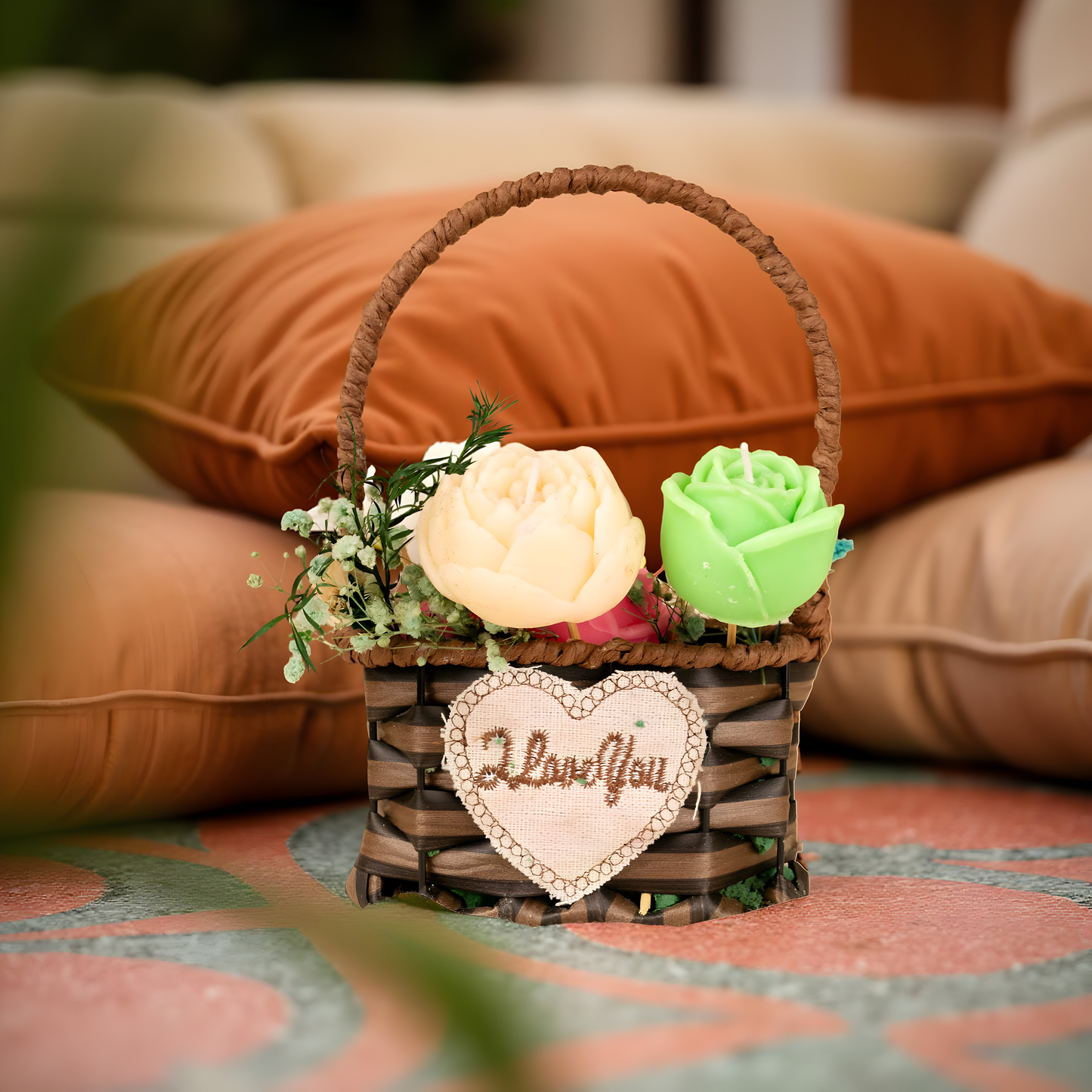 Handmade Rose Flower Candle Basket – Decorative Candle