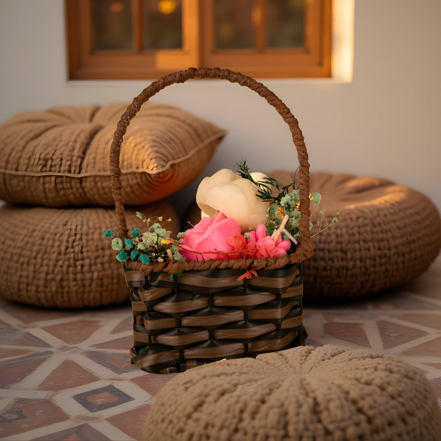 Handmade Rose Flower Candle Basket – Decorative Candle