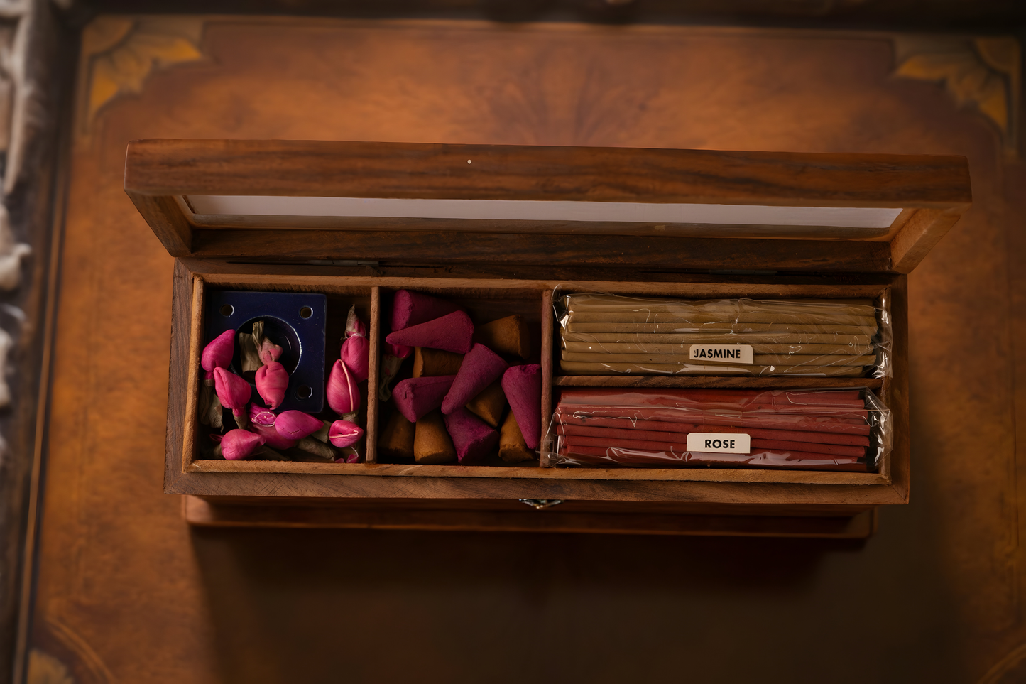 Wooden Incense Gift Box – Sticks, Cones & Potpourri